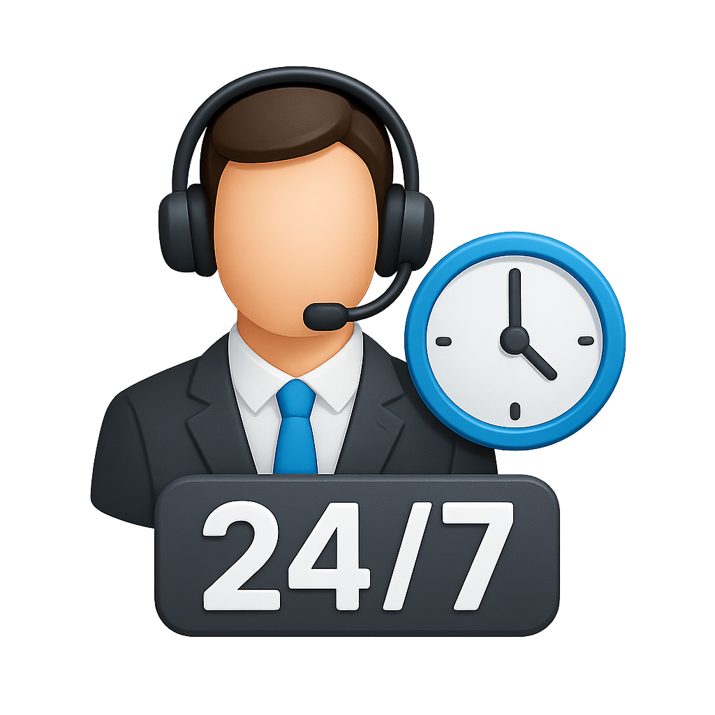 Support headset icon with clock symbolizing 24x7 Mahadev Book customer service