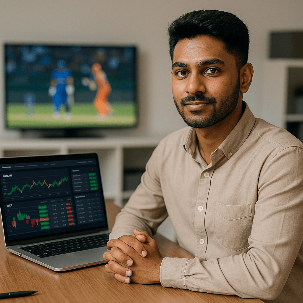 Confident user managing betting portfolio using Mahadev Book app