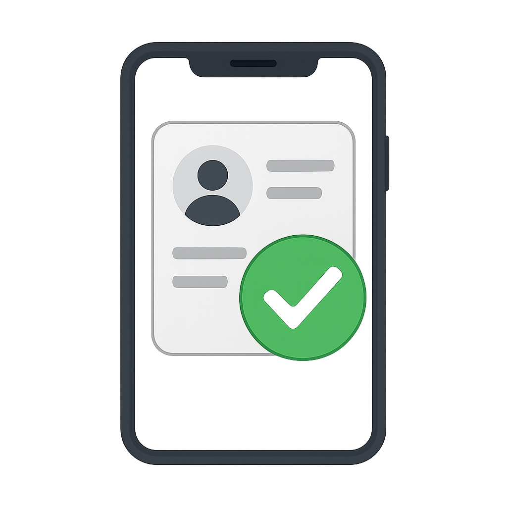 Smartphone with digital ID and green verification checkmark for instant ID activation