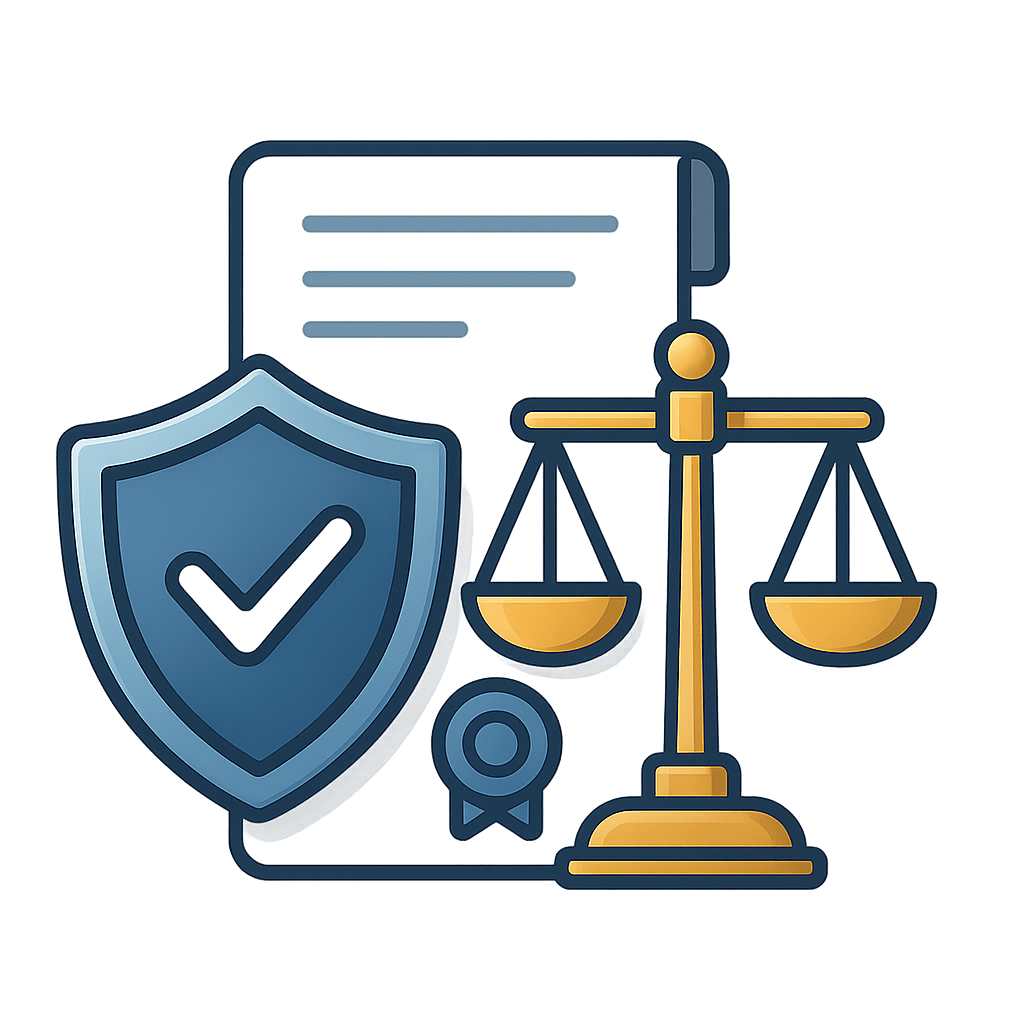 Legal shield icon with checkmark representing Mahadev Book’s regulatory compliance
